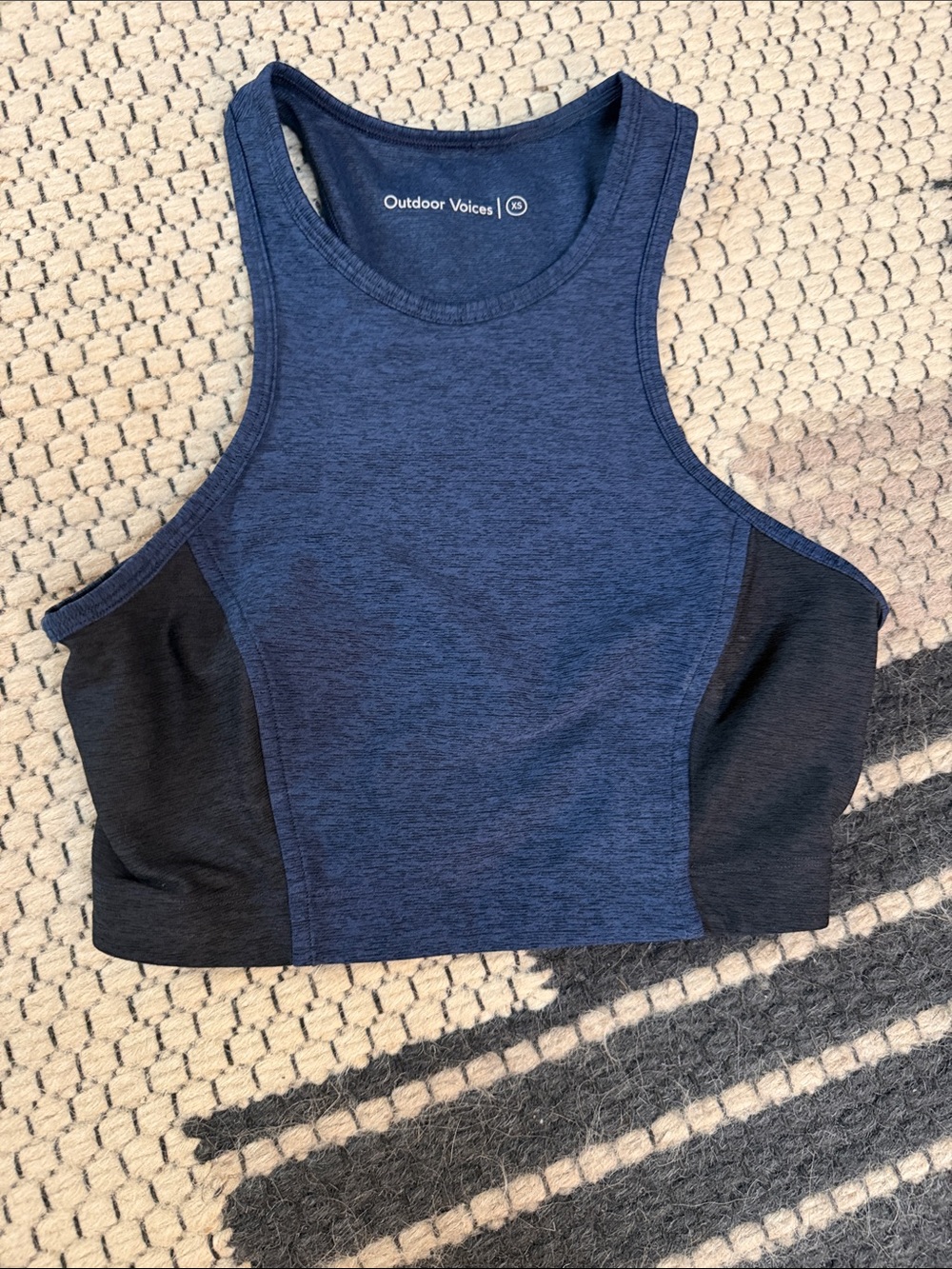Outdoor Voices Navy Blue and Black Performance Crop Tank